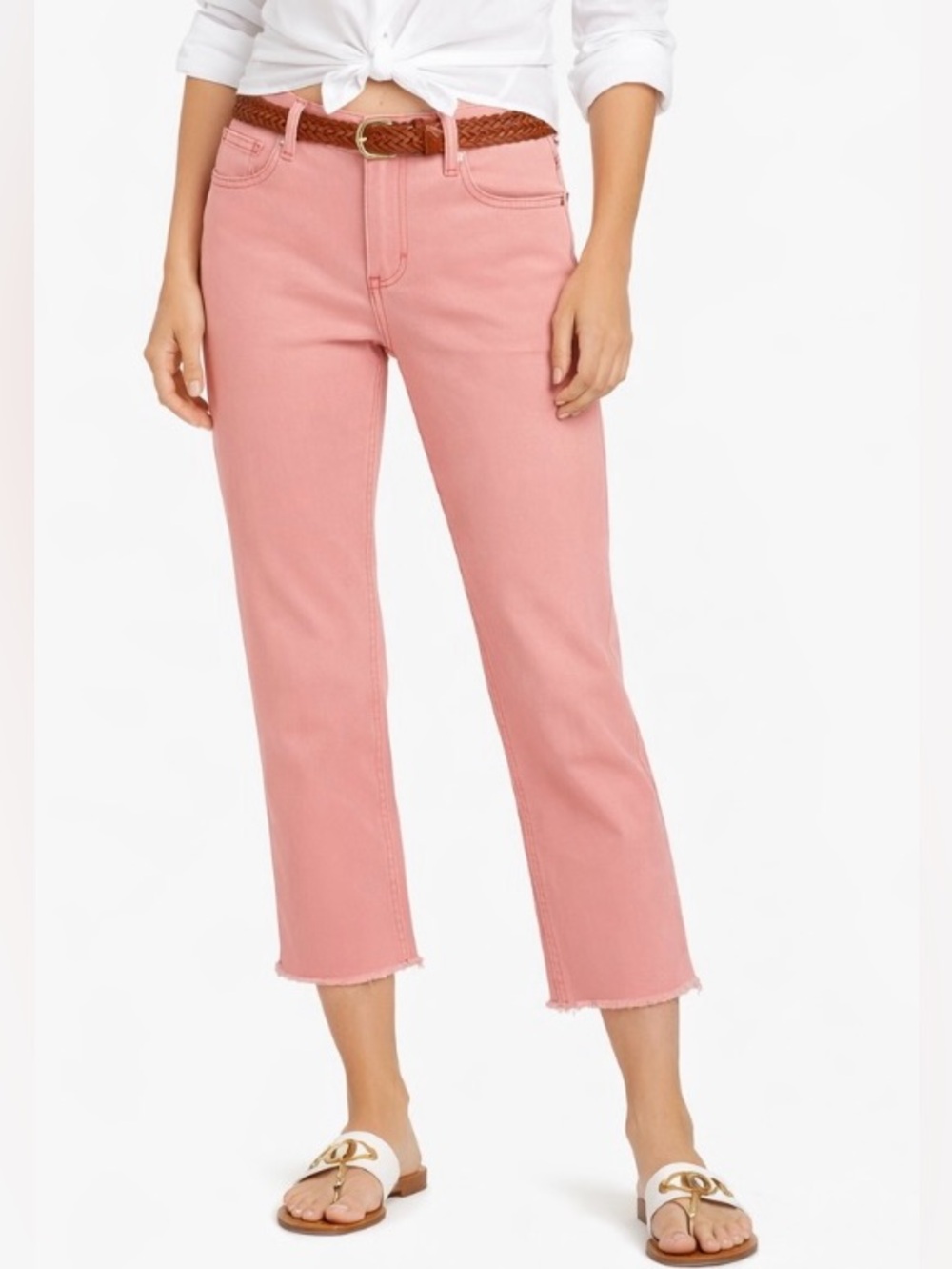 Michael Kors Salmon Pink Cropped Straight Leg Mid Rise Jeans